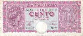 CARTAMONETA - BANCA d'ITALIA - Luogotenenza (1944-1946) - 100 Lire - Italia Turrita 10/12/1944 Alfa 425; Lireuro 25A Introna/Urbini Mancante del contr...