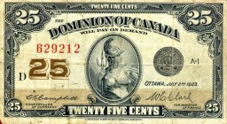 CARTAMONETA ESTERA - CANADA - Giorgio V (1910-1936) - 25 Cents 02/07/1923 Pick 10
 
meglio di MB