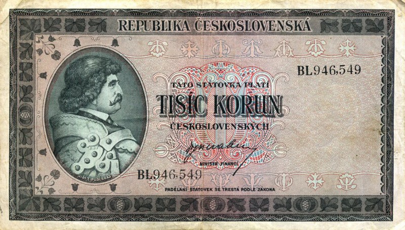 CARTAMONETA ESTERA - CECOSLOVACCHIA - Repubblica - 1.000 Corone (1945) Pick 65
...