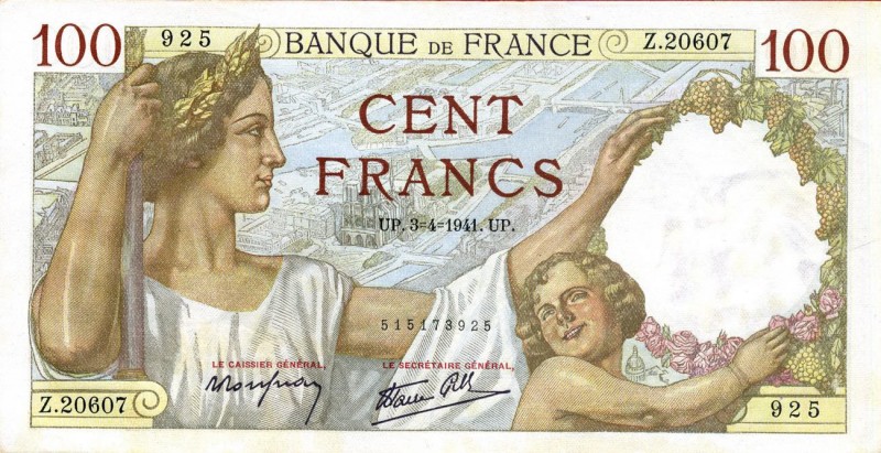 CARTAMONETA ESTERA - FRANCIA - Governo di Vichy (1940-1944) - 100 Franchi 30/04/...