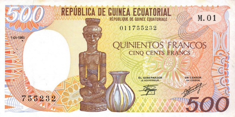 CARTAMONETA ESTERA - GUINEA EQUATORIALE - Repubblica - 500 Franchi 01/01/1985 Pi...