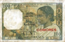 CARTAMONETA ESTERA - ISOLE COMORES - Dominazione Francese (1886-1975) - 100 Franchi (1960-63) Pick 3 Restauri
 Restauri
meglio di MB