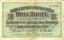 CARTAMONETA ESTERA - LITUANIA - 3 Rubli 07/04/1916 Occupazione tedesca
 Occupazione tedesca - 
MB