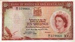 CARTAMONETA ESTERA - RHODESIA & NYASALAND - Elisabetta II (1952-1966) - 10 Scellini 18/07/1958 Pick 20 R
 
BB