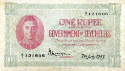 CARTAMONETA ESTERA - SEYCHELLES - Giorgio VI (1936-1952) - Rupia 07/07/1943 Restauri
 Restauri
meglio di MB