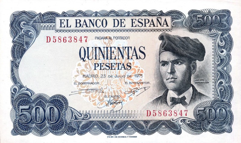 CARTAMONETA ESTERA - SPAGNA - Juan Carlos (1975) - 500 Pesetas 23/07/1971
 
SP...