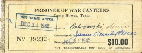 CARTAMONETA ESTERA - U.S.A. - 10 Dollari 31/07/1945 - Campo di prigionia Howze, Texas RRR Piega verticale
 Piega verticale
BB