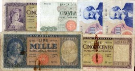 LOTTI - Cartamoneta-Italiana 5000 lire 1968 W0061, 1000 lire 1961 e 1962 (G08 3 Z02), 500 lire 1947 e 1948 W169 Lotto di 6 biglietti
 Lotto di 6 bigl...