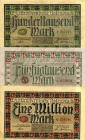 LOTTI - Cartamoneta-Estera GERMANIA - 1000000-100000-50000 marchi 1923 Lotto di 3 biglietti
 Lotto di 3 biglietti
med. BB