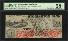 Connecticut

Stonington, Connecticut. The Stonington Bank. 1850s-60s. $10. PMG Choice About Uncirculated 58 EPQ. Remainder.

A $10 remainder from ...