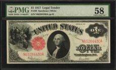Legal Tender Notes

Fr. 39. 1917 $1 Legal Tender Note. PMG Choice About Uncirculated 58.

A lightly handled example of this Legal Tender Ace.

E...