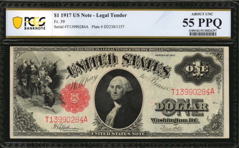 Legal Tender Notes

Fr. 39. 1917 $1 Legal Tender Note. PCGS Banknote About Unc...