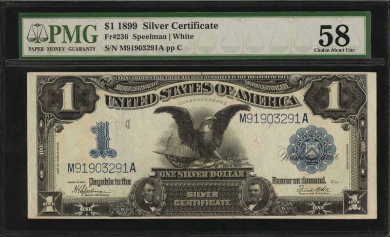 Silver Certificates

Fr. 236. 1899 $1 Silver Certificate. PMG Choice About Unc...