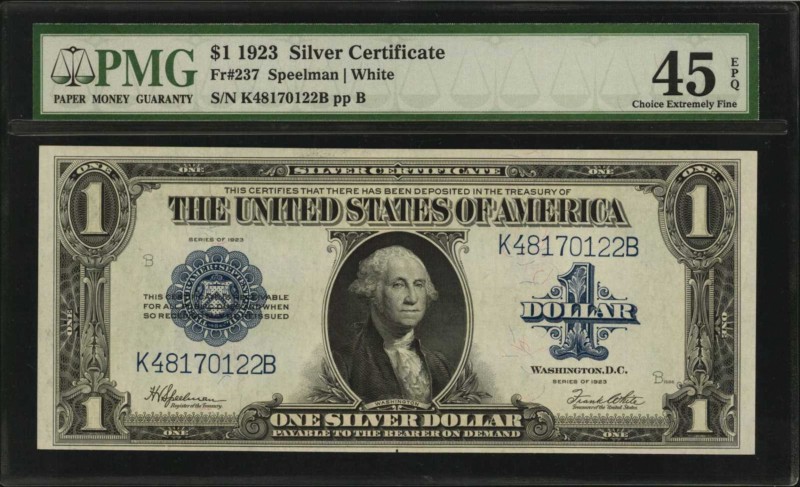 Silver Certificates

Fr. 237. 1923 $1 Silver Certificate. PMG Choice Extremely...