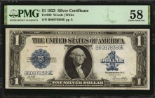 Silver Certificates

Fr. 238. 1923 $1 Silver Certificate. PMG Choice About Uncirculated 58.

Bright paper and dark blue overprints are found on th...