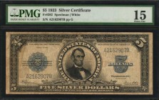 Silver Certificates

Fr. 282. 1923 $5 Silver Certificate. PMG Choice Fine 15.

A Choice Fine offering of this Lincoln Porthole Silver Certificate....