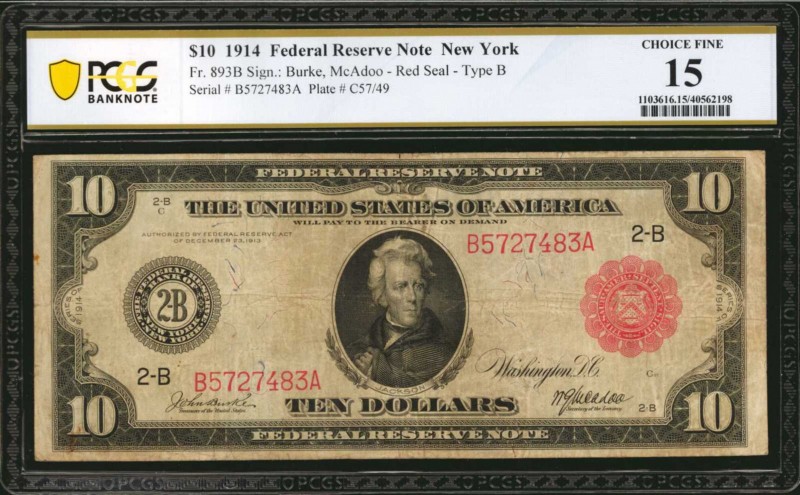 Federal Reserve Notes

Fr. 893B. 1914 Red Seal $10 Federal Reserve Note. New Y...