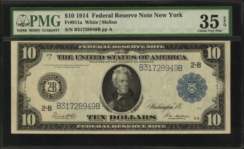 Federal Reserve Notes

Fr. 911a. 1914 $10 Federal Reserve Note. New York. PMG ...