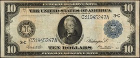 Federal Reserve Notes

Fr. 915A. 1914 $10 Federal Reserve Note. Philadelphia. Very Fine.

Toning is noticed on this $10 FRN from the Philly distri...