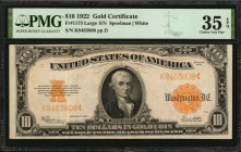 Gold Certificates

Fr. 1173. 1922 $10 Gold Certificate. PMG Choice Very Fine 35 EPQ.

A mid-grade offering of this $10 Gold Certificate, which has...
