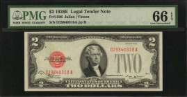 Legal Tender Notes

Fr. 1506. 1928E $2 Legal Tender Note. PMG Gem Uncirculated 66 EPQ.

Wide margins and bright paper add to the appeal of this Ge...