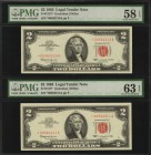 Legal Tender Notes

Lot of (2) Fr. 1513*. 1963 $2 Legal Tender Star Notes. PMG Choice About Uncirculated 58 EPQ & Choice Uncirculated 63 EPQ. Consec...