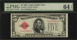 Legal Tender Notes

Fr. 1525. 1928 $5 Legal Tender Note. PMG Choice Uncirculated 64 EPQ.

Good embossing along with bright paper and a dark design...
