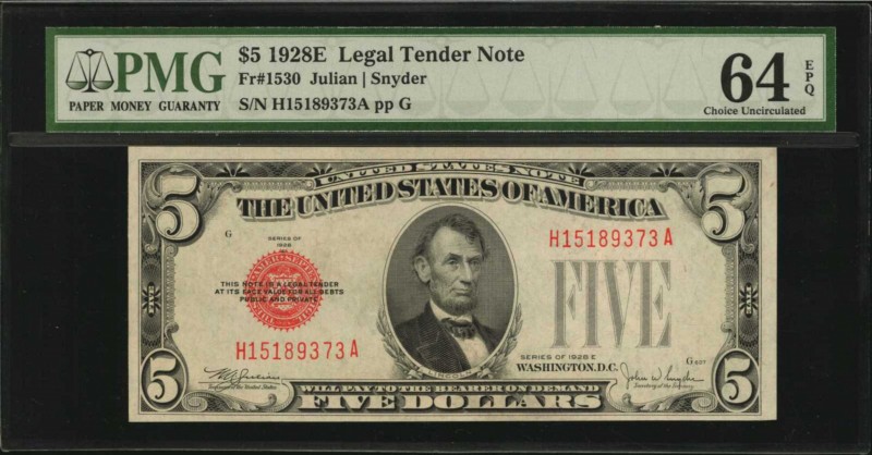 Legal Tender Notes

Lot of (2) Fr. 1530 & 1531. 1928E & 1928F $5 Legal Tender ...