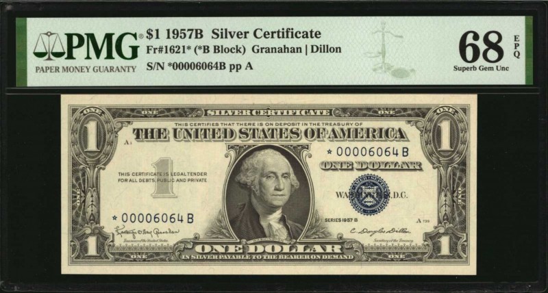 Silver Certificates

Fr. 1621*. 1957B $1 Silver Certificate Star Note. PMG Sup...