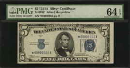 Silver Certificates

Fr. 1651*. 1934A $5 Silver Certificate Star Note. PMG Choice Uncirculated 64 EPQ.

A nearly Gem offering of this replacement ...