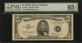 Silver Certificates

Lot of (2) Fr. 1654w & 1657. 1934D & 1953B $5 Silver Certificates. PMG Choice Uncirculated 64 EPQ & Gem Uncirculated 65 EPQ.
...