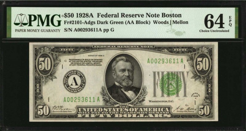 Federal Reserve Notes

Fr. 2101-Adgs. 1928A $50 Federal Reserve Note. Boston. ...