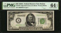 Federal Reserve Notes

Fr. 2101-Adgs. 1928A $50 Federal Reserve Note. Boston. PMG Choice Uncirculated 64 EPQ.

Dark green seal. Found in a nearly ...