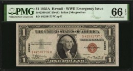 Hawaii Emergency Note

Fr. 2300. 1935A $1 Hawaii Emergency Note. PMG Gem Uncirculated 66 EPQ.

Wide margins and good detail are found on this Gem ...