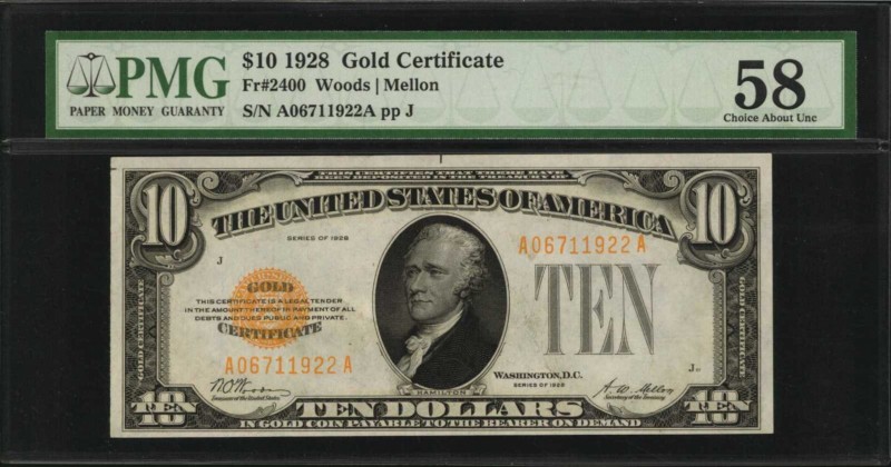 Gold Certificates

Fr. 2400. 1928 $10 Gold Certificate. PMG Choice About Uncir...