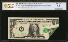 Foldovers

Fr. 1907-A. 1969D $1 Federal Reserve Note. Boston. PCGS Banknote Choice Uncirculated 63. Printed Foldover Error-Overprint.

A printed f...