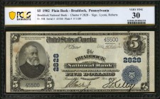 Pennsylvania

Braddock, Pennsylvania. $5 1902 Plain Back. Fr. 598. The Braddock NB. Charter #2828. PCGS Banknote Very Fine 30.

A Very Fine offeri...