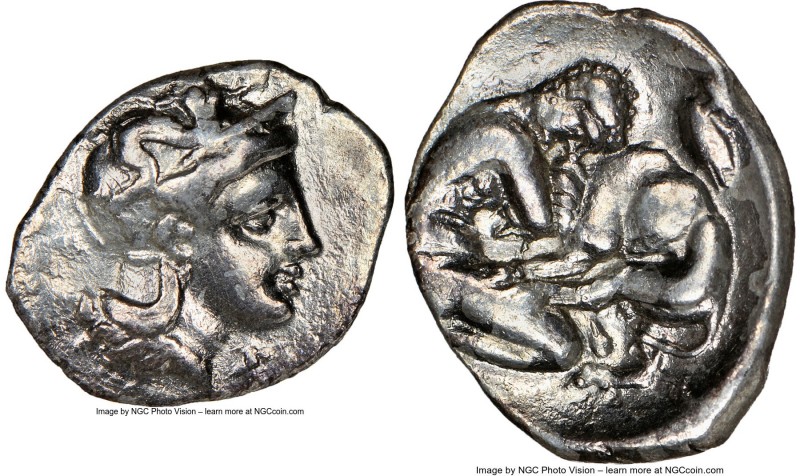 CALABRIA. Tarentum. Ca. 380-280 BC. AR diobol (13mm, 8h). NGC VF, brushed. Ca. 3...