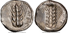 LUCANIA. Metapontum. Ca. 470-440 BC. AR stater (19mm, 7.85 gm, 6h). NGC Choice XF 4/5 - 3/5. META (retrograde), five-grained barley ear; dotted border...
