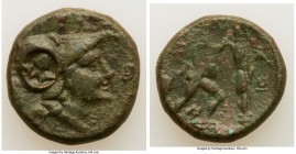 MACEDONIAN KINGDOM. Antigonus II Gonatas (277-239 BC). AE unit (18mm, 5.54 gm, 4h). VF, countermark. Uncertain Macedonian mint. Head of Athena right, ...