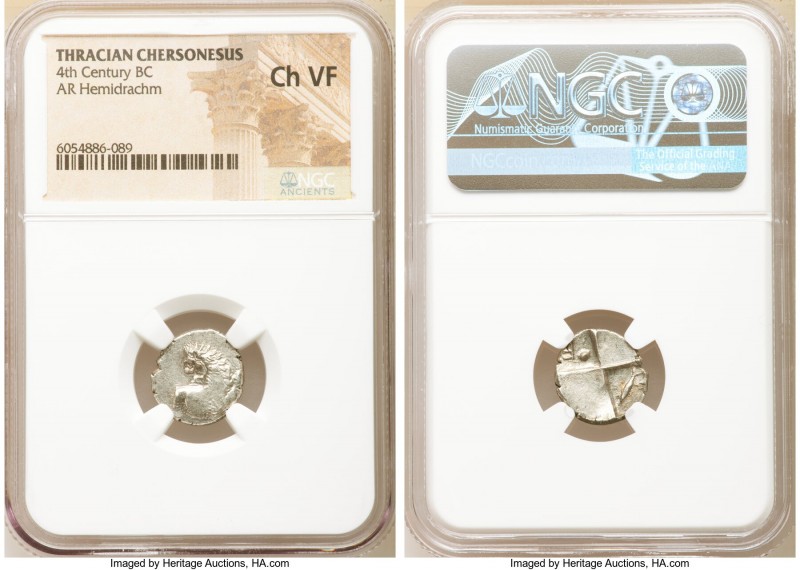 THRACE. Chersonesus. Ca. 4th century BC. AR hemidrachm (15mm). NGC Choice VF. Pe...