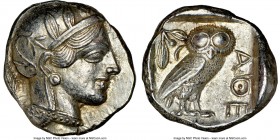 ATTICA. Athens. Ca. 440-404 BC. AR tetradrachm (24mm, 17.20 gm, 10h). NGC Choice AU 5/5 - 4/5. Mid-mass coinage issue. Head of Athena right, wearing c...
