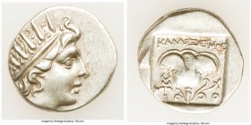 CARIAN ISLANDS. Rhodes. Ca. 88-84 BC. AR drachm (15mm, 2.70 gm, 11h). VF. Plinthophoric standard, Callixei(nos), magistrate. Radiate head of Helios ri...