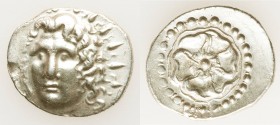 CARIAN ISLANDS. Rhodes. Ca. 84-30 BC. AR drachm (20mm, 4.24 gm). Choice XF. Radiate head of Helios facing, turned slightly left, hair parted in center...