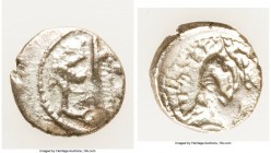 PHOENICIA. Byblus. Adramelek (ca. 333 BC). AR eighth shekel (10mm, 0.65 gm, 3h). VF. War galley left on waves, prow ending in lion's head; hippocamp b...
