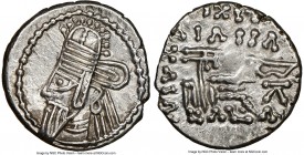 PARTHIAN KINGDOM. Osroes II (ca. AD 190-208). AR drachm (17mm, 12h). NGC AU. Ecbatana, ca. AD 190. Diademed and draped bust left, with long pointy bea...