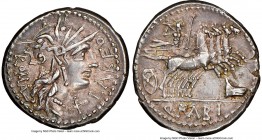 Q. Fabius Labeo (ca. 124 BC). AR denarius (20mm, 3.92 gm, 4h). NGC Choice XF 5/5 - 3/5, brushed, edge mark. Rome. LABEO-ROMA, head of Roma right, wear...