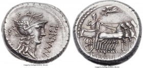 L. Cornelius Sulla as Imperator and L. Manlius Torquatus as Proquaestor (82 BC). AR denarius (17mm, 4.07 gm, 8h). NGC Choice AU 4/5 - 5/5. Military mi...