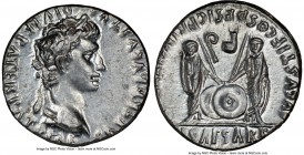 Augustus (27 BC-AD 14). AR denarius (19mm, 3.86 gm, 2h). NGC MS 5/5 - 4/5. Lugdunum, 2 BC-AD 4. CAESAR AVGVSTVS-DIVI F PATER PATRIAE, laureate head of...