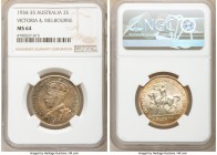 George V "Victoria & Melbourne" Florin 1934-1935 MS64 NGC, KM33. Commemorating 100th anniversary of Victoria (1834) and foundation of Melbourne (1935)...